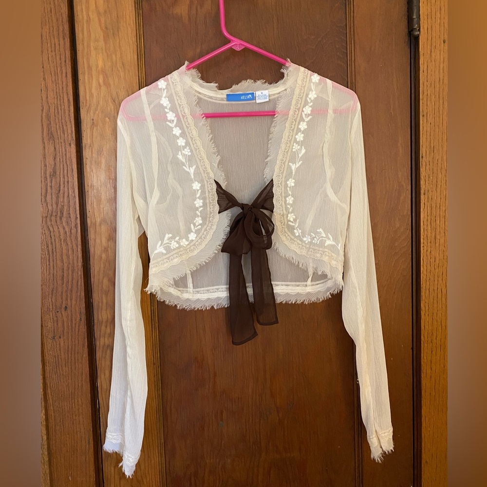 dELiA*s Cropped Embroidered Tie Cardigan from 2000’s